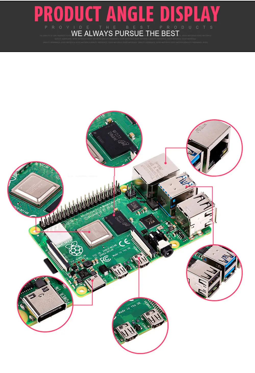 Raspberry Pi 4 Model B 2/4/8GB RAM + Case + Fan + Heat Sink + Power Adapter + 32/64 GB SD Card +HDMI-compatible Cable for RPI 4B