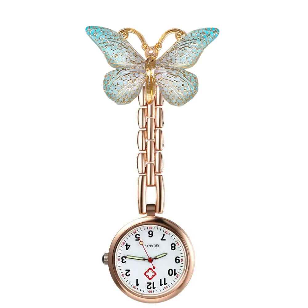 Colourful Resin Butterfly Rose Gold Alloy Small Pins Pocket Watches Nurse Doctor Hospital Medial Transparent Gift Watches Clock