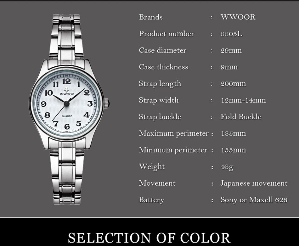 WWOOR Watch Women fashion Designer Style Quartz Casual Ladies Wrist Watch arabic numerals Small Bracelet Watches Stainless Steel