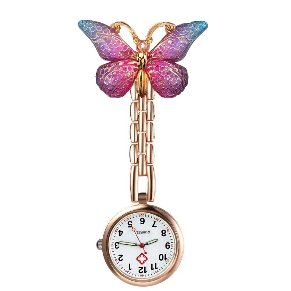 Colourful Resin Butterfly Rose Gold Alloy Small Pins Pocket Watches Nurse Doctor Hospital Medial Transparent Gift Watches Clock