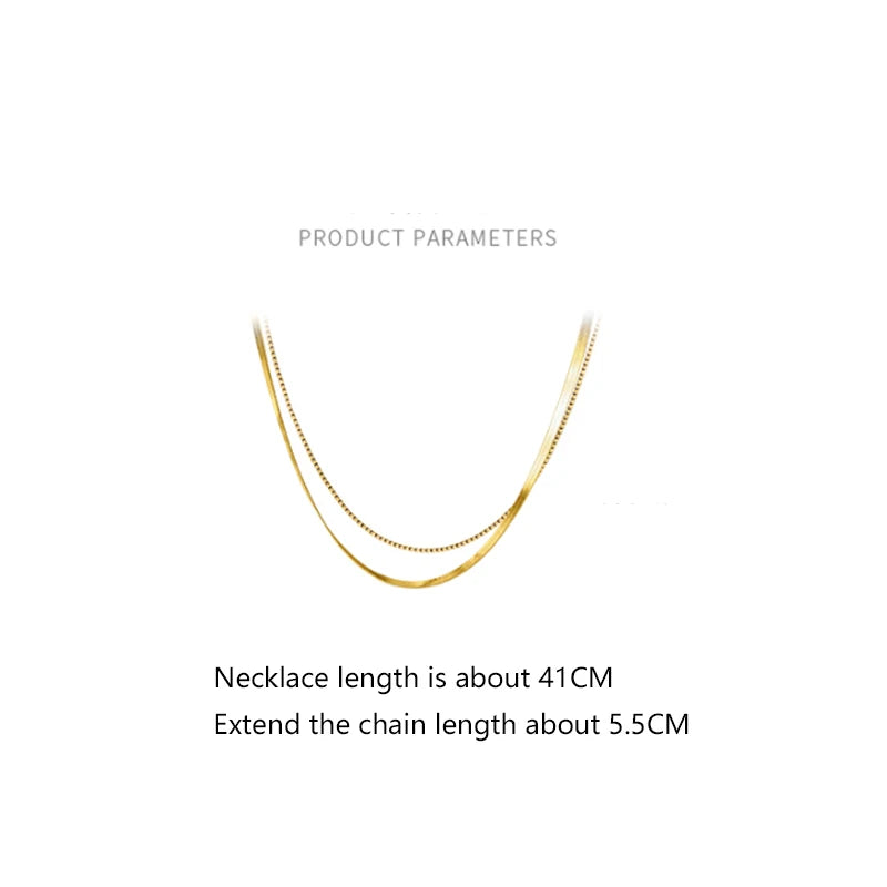 WANTME 925 Sterling Silver Plated 18k Gold Double Snake Bone Cuban Link Chain Clavicle Necklace for Women Chic Korean Jewelry