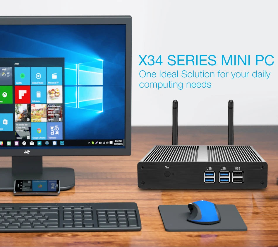 BEBEPC Fanless Mini PC Intel Core i3-4005U HD i3 7100U i5-4200U Windows 10/7 Mini Computer Desktop HTPC HDMI Desktop mini pc