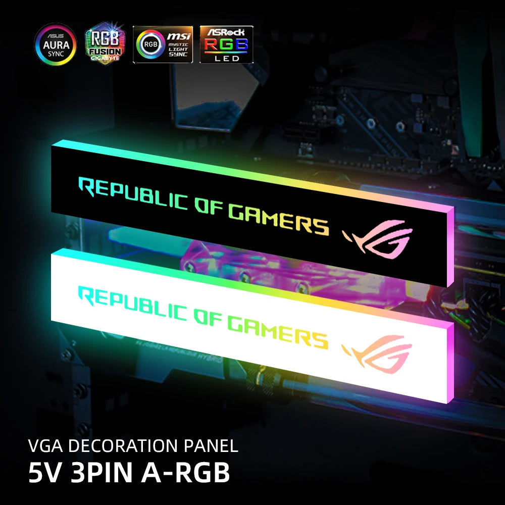 RGB GPU Side Panel Customizable A-RGB VGA Decoration Video Card Cover Customize 5V3PIN/12V4PIN AURA PC MOD PC Case MOD RTX GTX