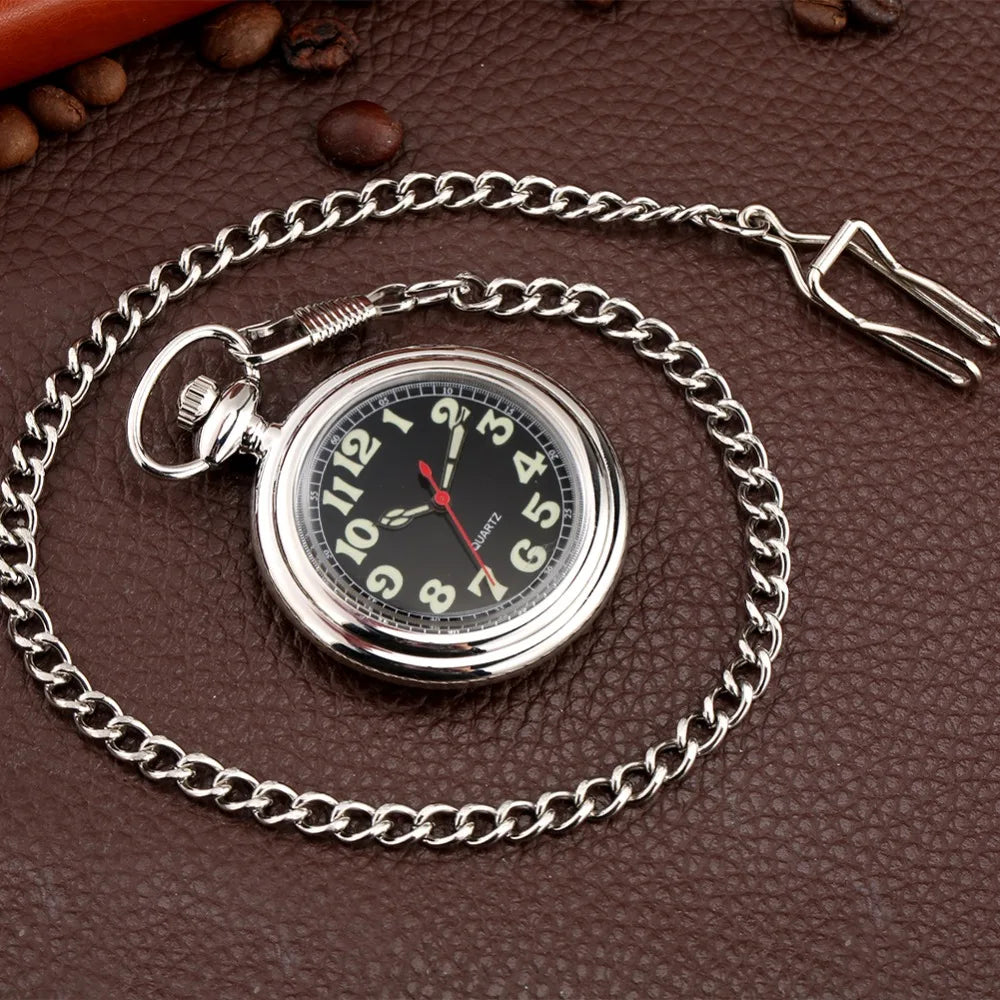 Noctilucent Fluorescent Open Face Arabic Numerals Quartz Pocket Watch Chain Luminous Pendant Jewelry Clock Gifts Men Women Kids