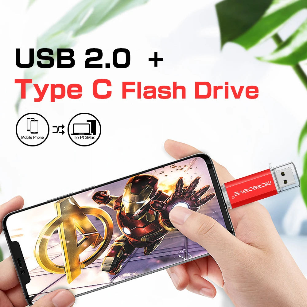 OTG USB Flash Drive 8GB 16GB for Android Phone 64GB pendrive 128gb 32GB type c pen drive Metal memory stick cle usb