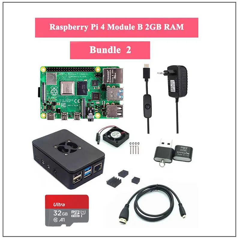 Raspberry Pi 4 Model B 2/4/8GB RAM + Case + Fan + Heat Sink + Power Adapter + 32/64 GB SD Card +HDMI-compatible Cable for RPI 4B