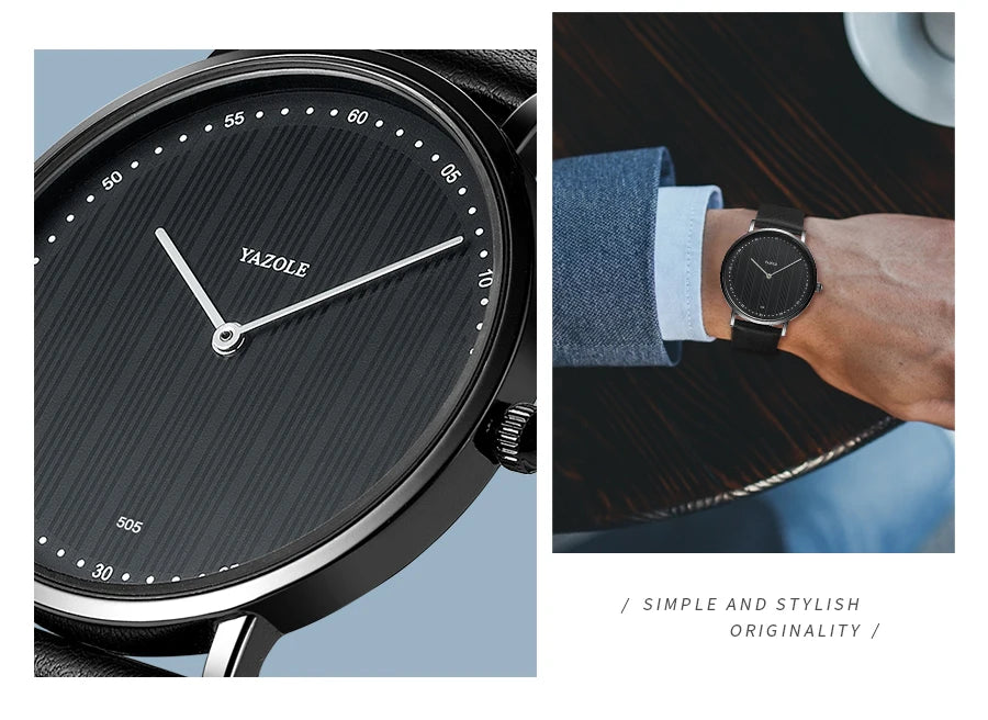 YAZOLE Men's Watches Classic Black Brown Quartz Wrist Watches for Men Women Leisure Simple Man Watch Clock Gift Reloj Hombre