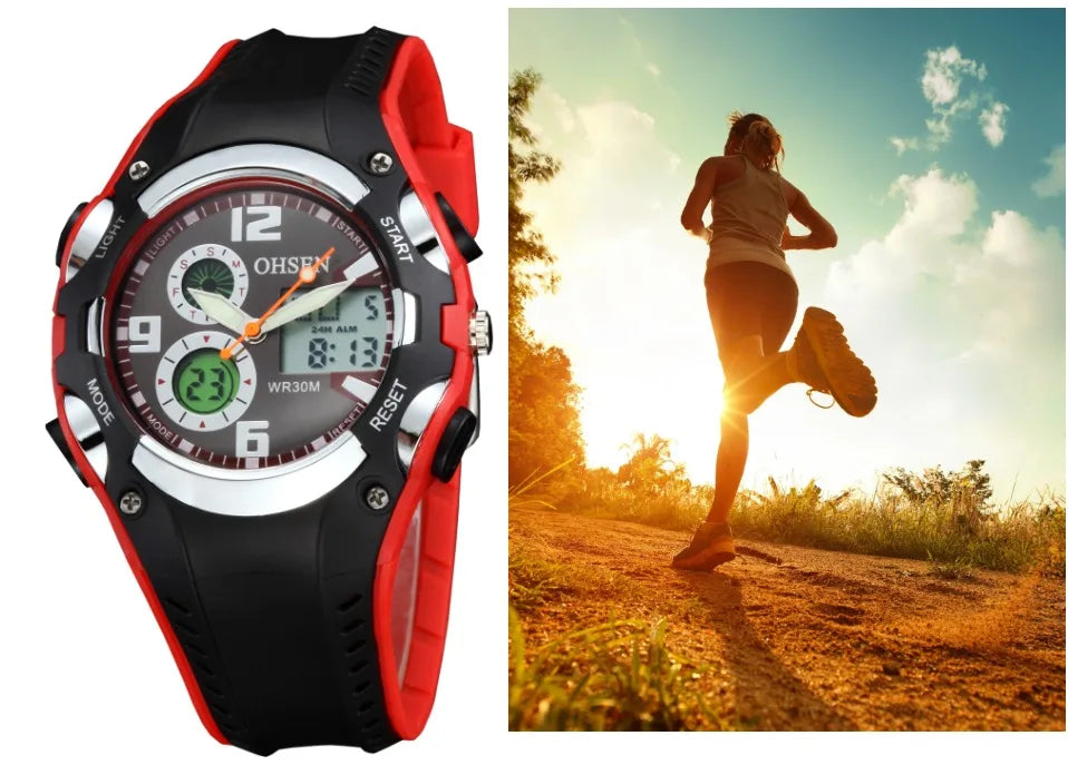 OHSEN Fashion Children Watches Digital LED Analog Watch Boys Girls Quartz Wriwatch Kids Sport Wristwatch Alarm Electronic Clocks