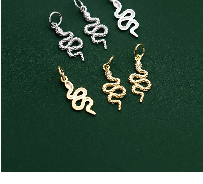 TrustDavis Real 925 Sterling Silver Fashion Sweet Animal Snake Charm Pendant Handmade DIY Accessories Fine Jewelry HY304