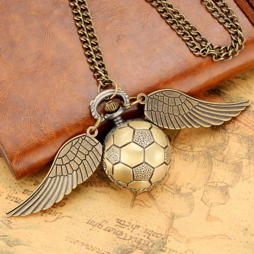 Luxury Golden Watch Ball Little Cute Quartz Pocket Watch Pendant Wings Necklace Gifts for Men Women Kids reloj 2022