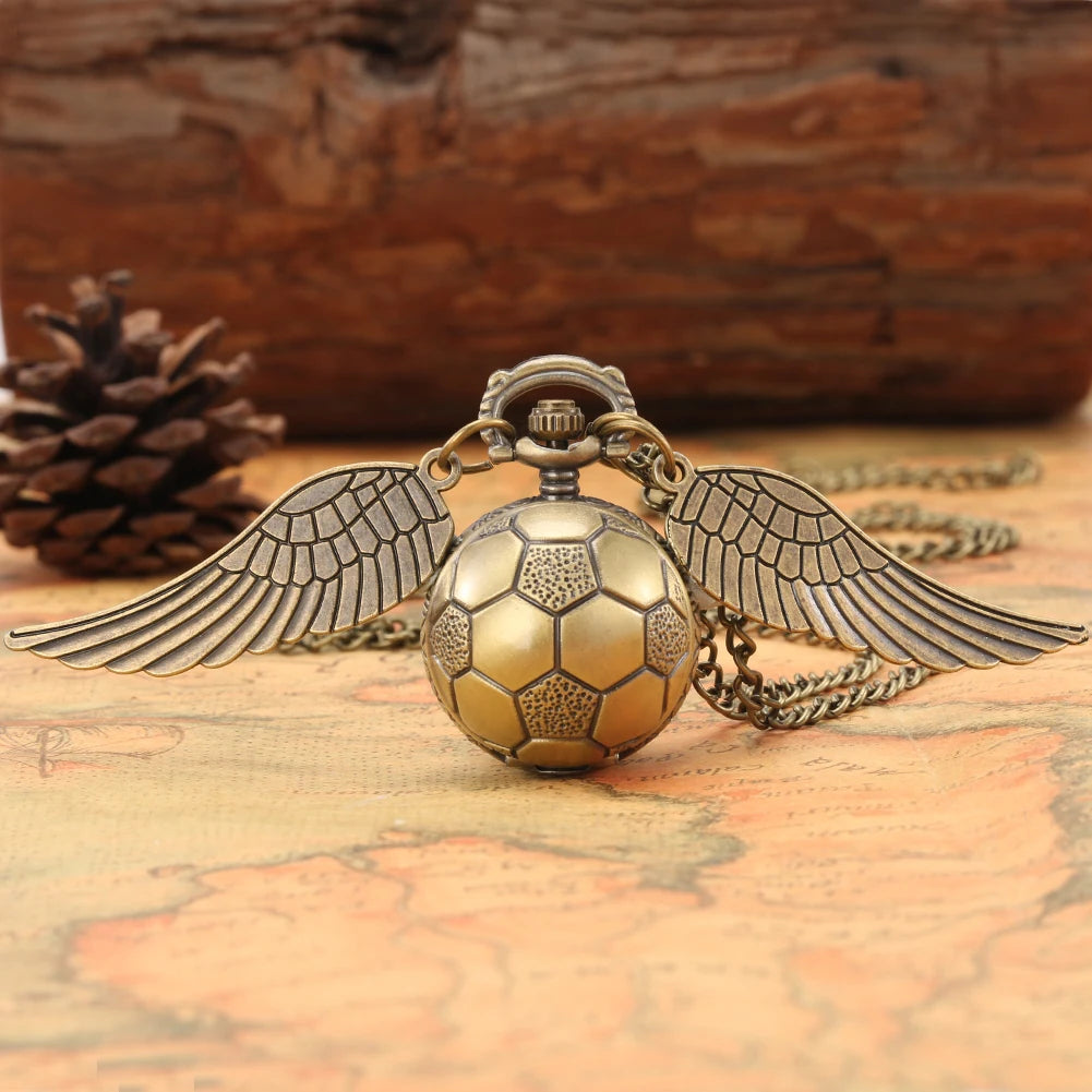 Luxury Golden Watch Ball Little Cute Quartz Pocket Watch Pendant Wings Necklace Gifts for Men Women Kids reloj 2022