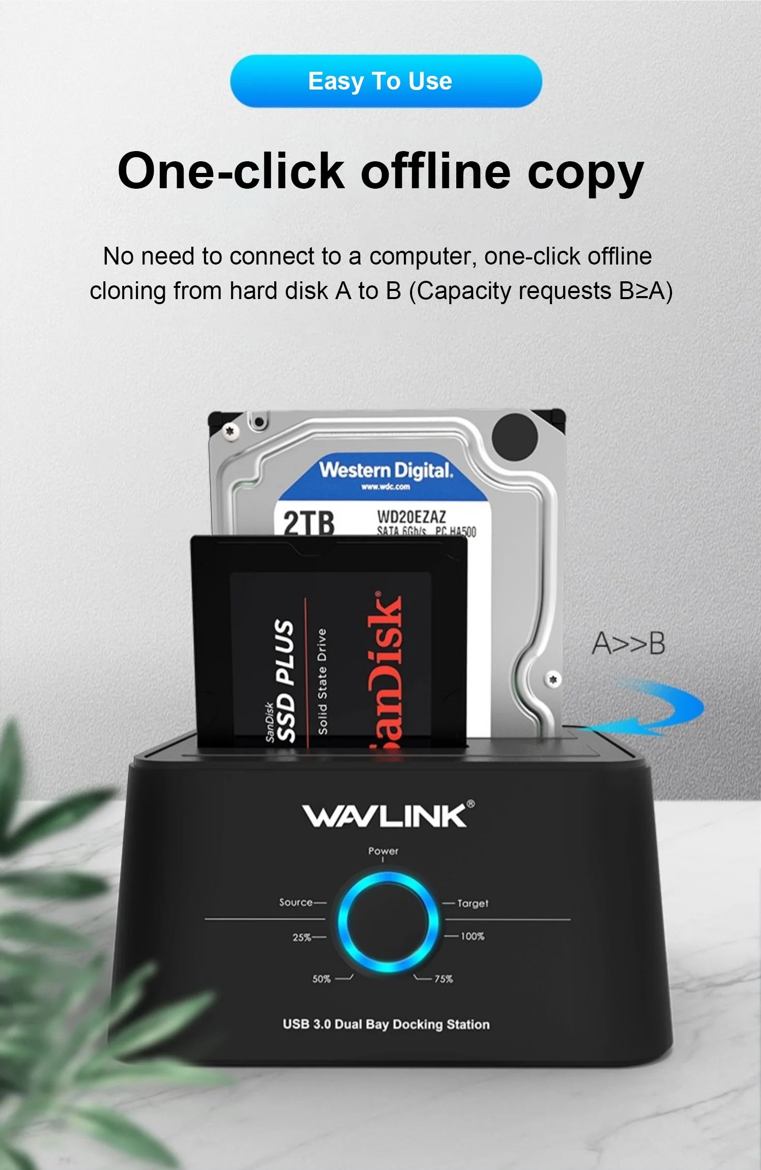 Wavlink HDD Docking Station Sata Hard Drive Enclosure SATA to USB 3.0 Adapter UASP For 2.5 3.5 SSD Disk Case HD Box Dock