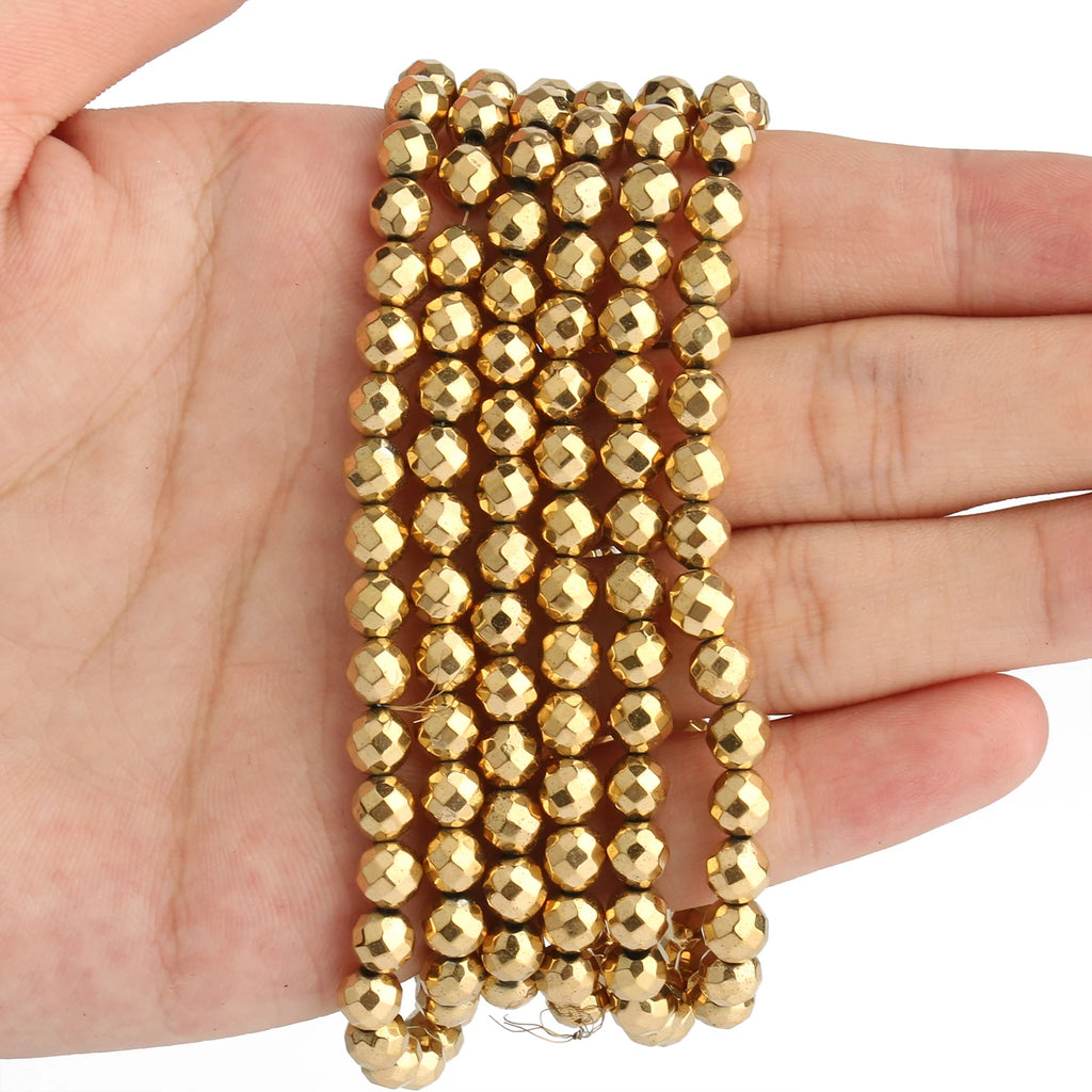 AAA+ Gold-Plated Color Retention Hematite Beads Natural Stone Round Spacer Loose Beads for jewelry Making DIY Bracelet 15inches