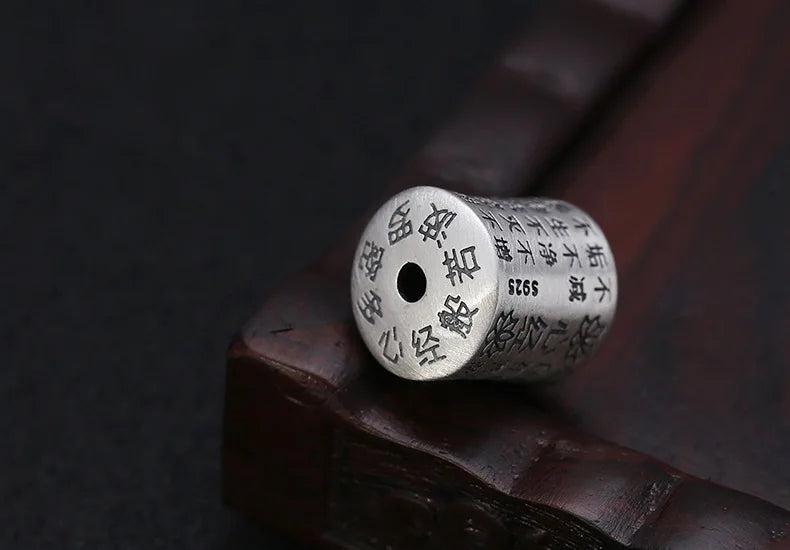 100% 925 Silver Lotus Jewelry Bead Buddhist the Heart Sutra Beaded Pendant Sterling Good Luck Bead Pendant