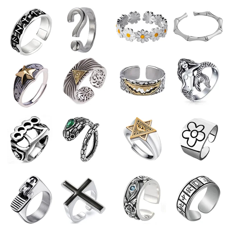 Ring for Women Girls Demon Eyes Fashion Men Jewelry Vintage Snake Ancient Silver Color Punk Hip Hop Boho Rings Adjustable