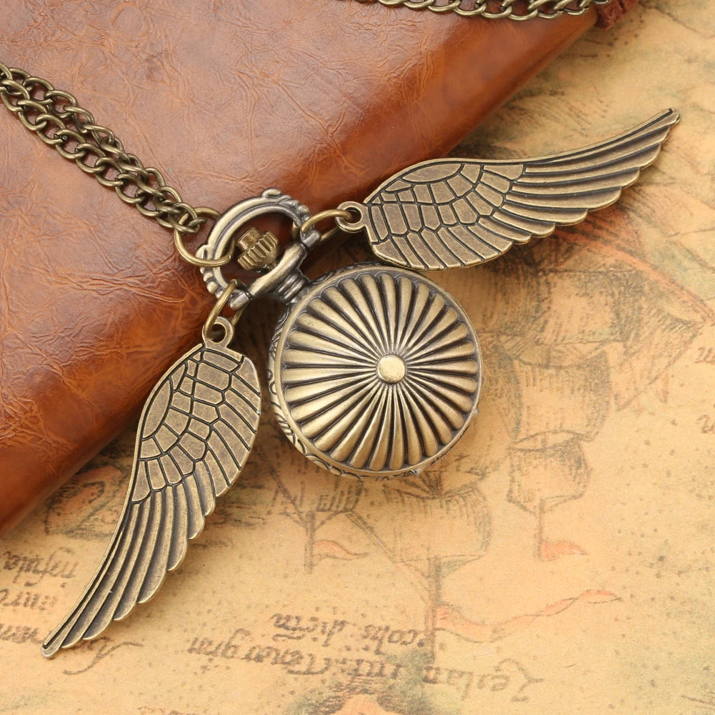 Luxury Golden Watch Ball Little Cute Quartz Pocket Watch Pendant Wings Necklace Gifts for Men Women Kids reloj 2022