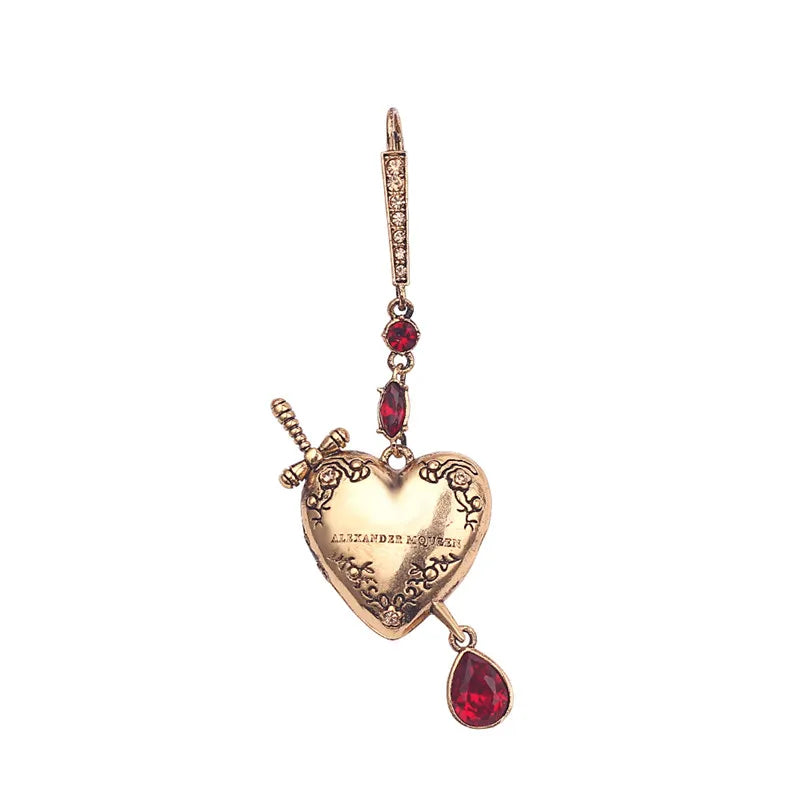 1 Pc Fashion Vintage Sword Heart Water Droplets Earrings Red Crystal Earrings for Women Earring can Open