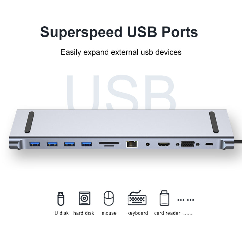 8/11/12-in-1 Type C Dock USB C Hub 3.0 Splitter Multiport Adapter 4K HDMI RJ45 SD/TF VGA HDMI PD for Laptop MacBook iPad xiaomi