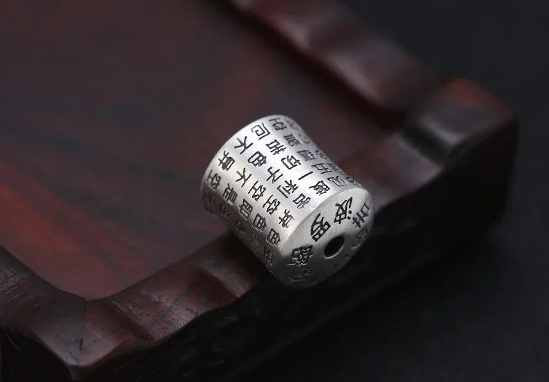 100% 925 Silver Lotus Jewelry Bead Buddhist the Heart Sutra Beaded Pendant Sterling Good Luck Bead Pendant