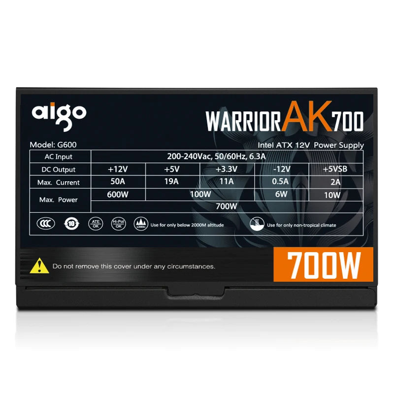 Aigo AK 500W 600W 700W PC PSU Power Supply Unit Gaming Quiet 120mm RGB Fan 220V ATX Desktop computer Power Supply for 7800x3d