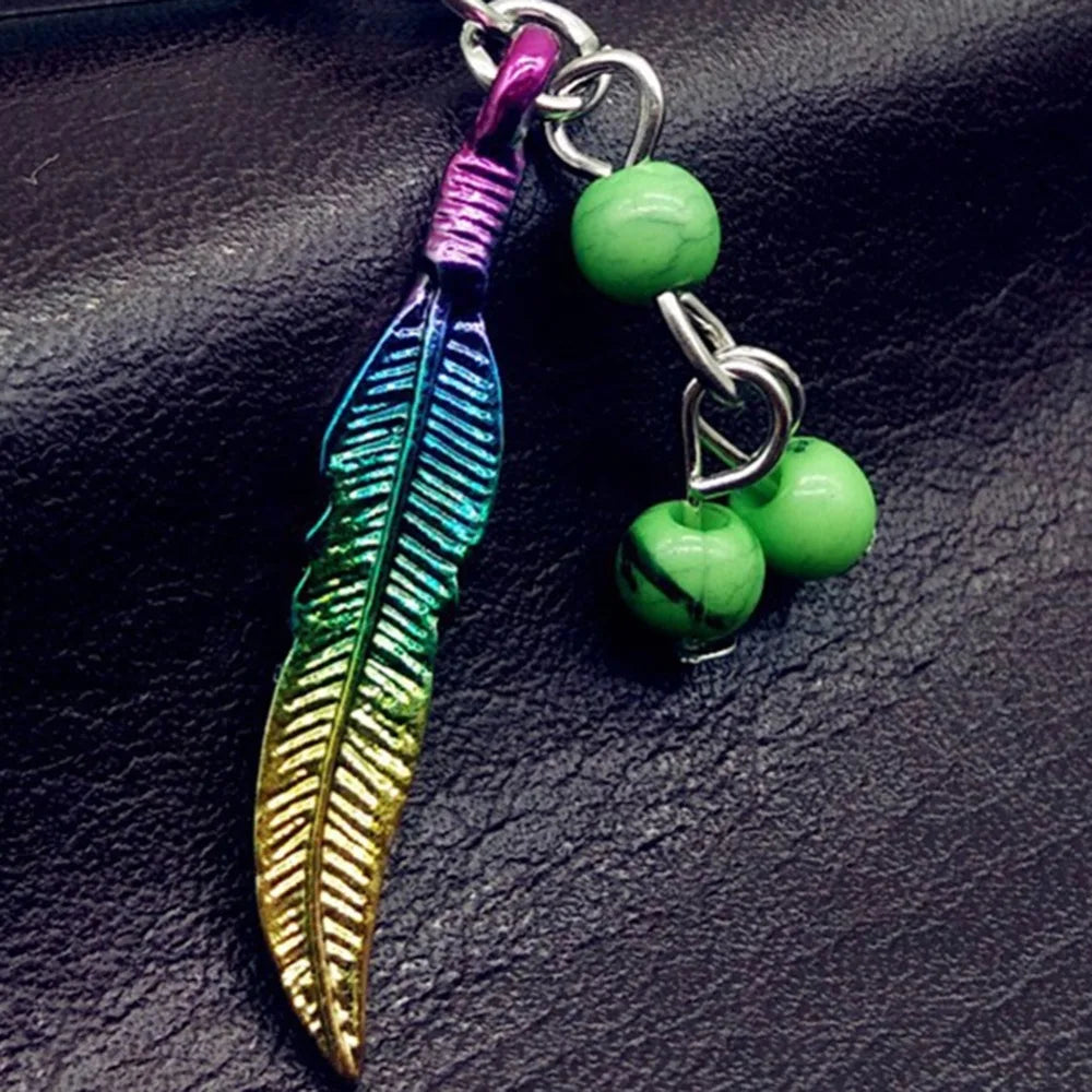 1PC Long Stainless Steel Industrial Piercing Ear Cartilage Straight Bar Jewelry Boho Feather Pendant Earring Ear Barbell Jewelry