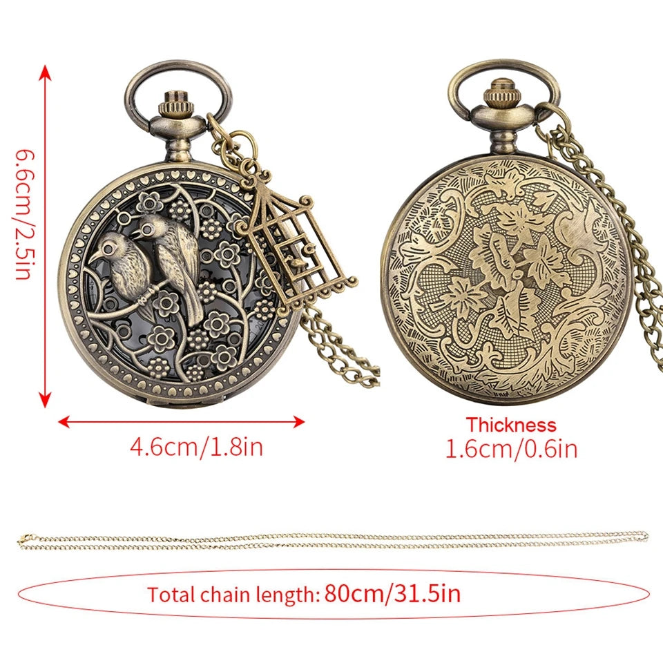 Bronze Butterfly and Flower Retro Style Necklace Pocket Watch Chain Steampunk Pendant Quartz Fob Watch Clock with Accessory 2020