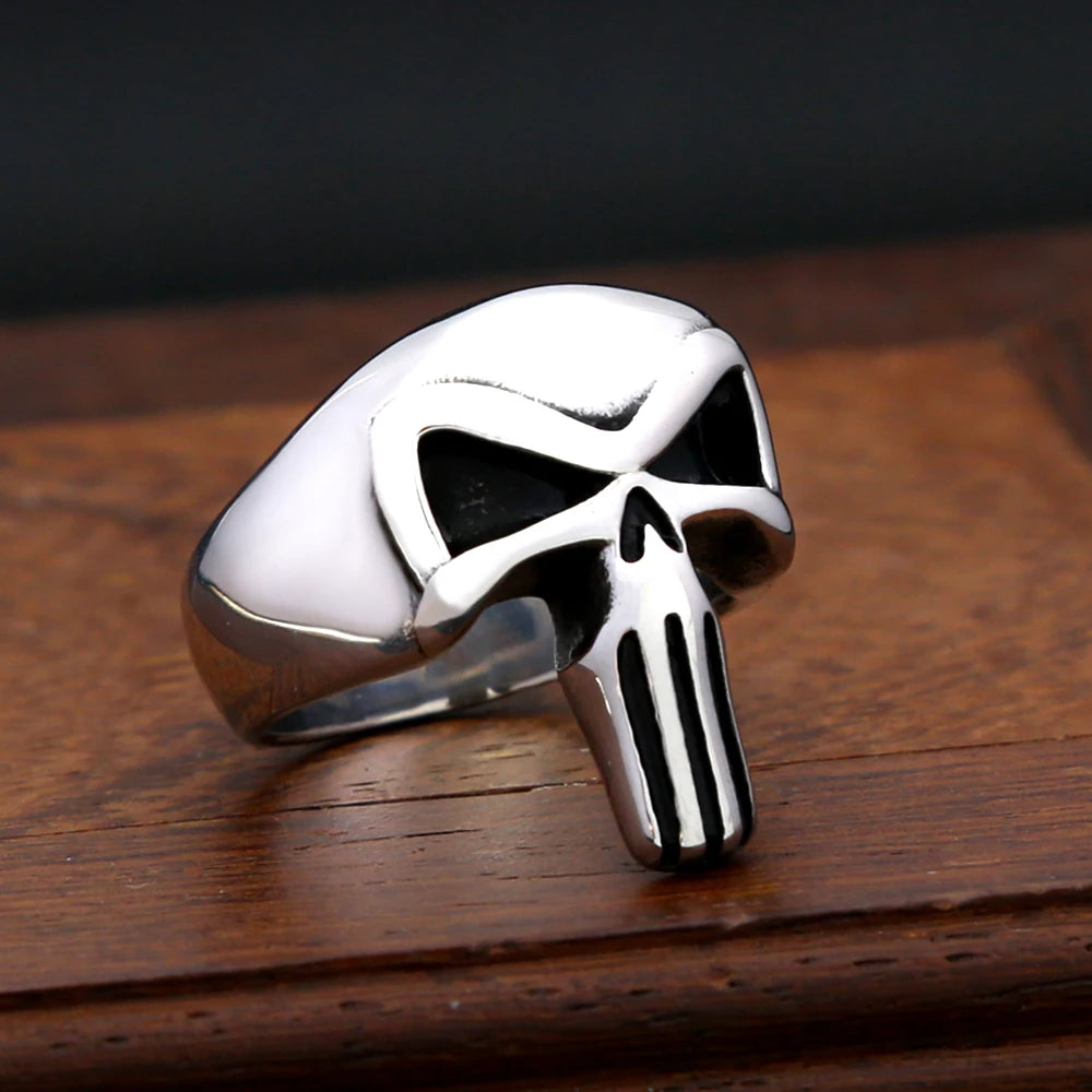 Fashion Punk Skull Rings Stainless Steel Simple Punisher Rings For Men Biker Unique Gothic Amulet Jewelry Gifts Dropshipping