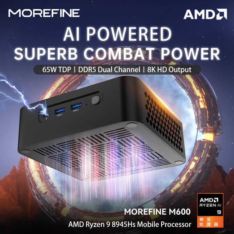 MOREFINE M600 AMD CPU 8945HS/8845HS/8645HS Mini PC 512GB Mini Computer 64G DDR5 PCIe4 Gaming Computer PC Gamer WIFI6 WIN11PRO