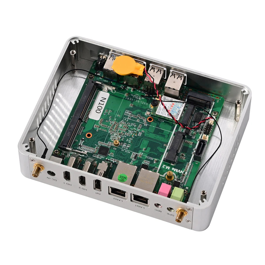 Fanless Mini PC 12th gen Intel Celeron N100 Desktop Gaming Computer DDR4 Support wifi6 3*Screen 2*HDMI 1*DP Windows11 2*LAN