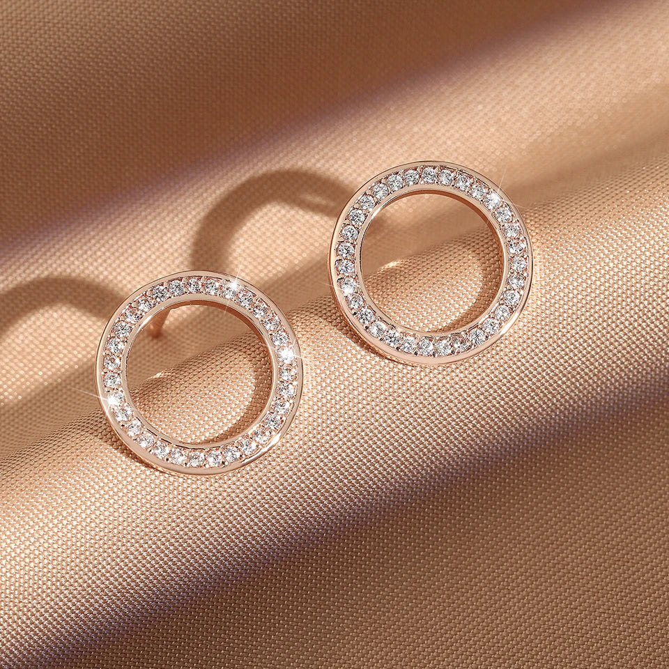 Fashion Ring Inlaid With Zirconium Hollow Stud Earrings For Women 18k Gold Couple Holiday Gift Earrings For Party Daily Jewelry