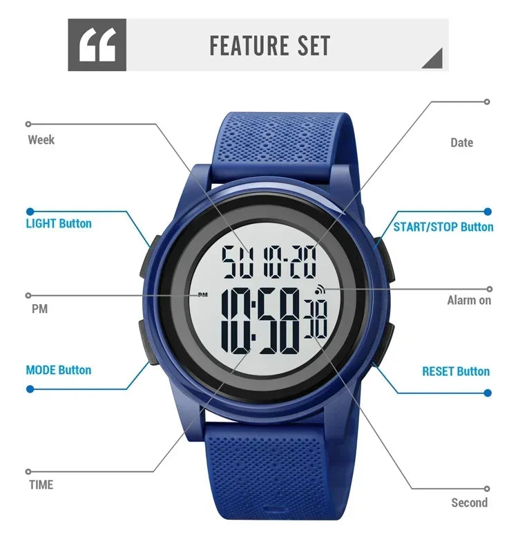 SKMEI 1895 Men LED Light Chrono Alarm Clock 5Bar Waterproof Digital Wristwatch relogio masculino Casual Countdown Sport Watches
