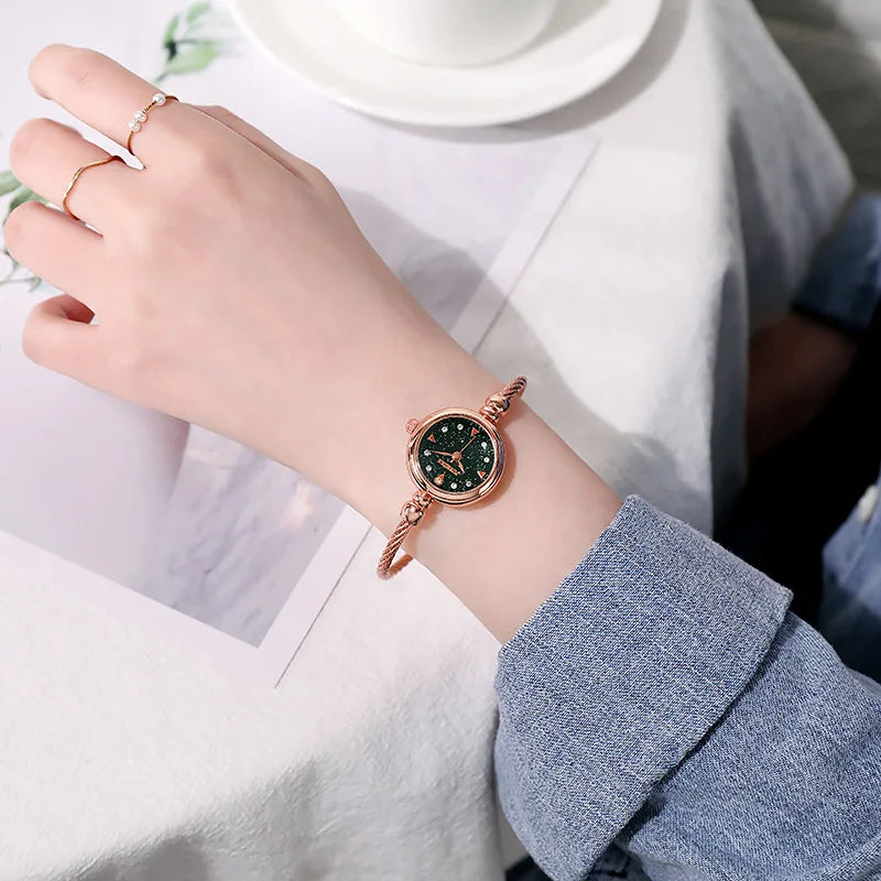 2PCS Fashion Luxury Women's Watch Gold Fine Strap Ladies Watch For Bracelet Montre Femme Female Wrist Watch Women Clock Relojes