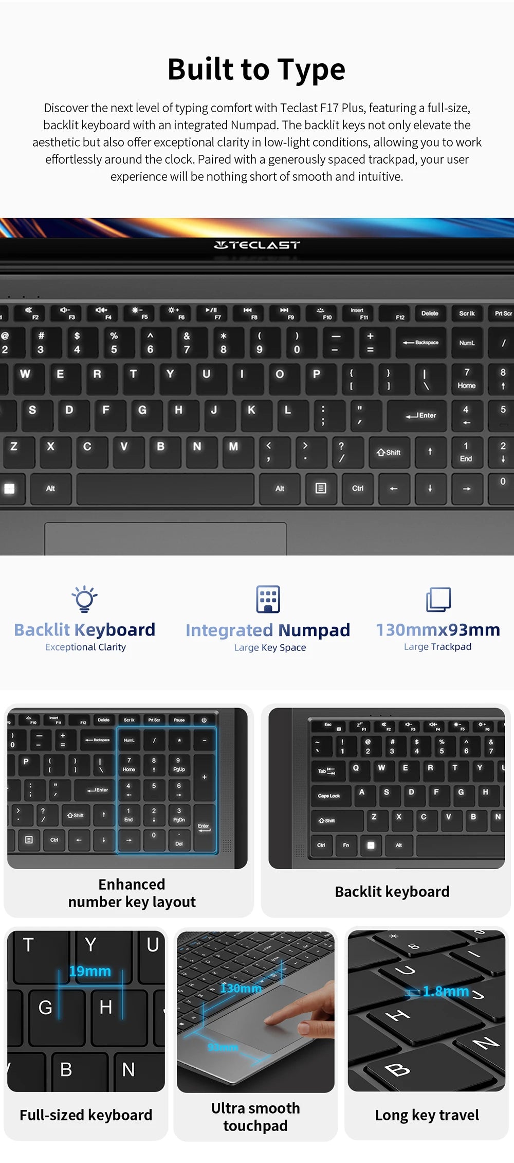 TeclastF17PlusLaptop 17.316GBRAM512GB SSDIntel N95 Windows11ProNotebook180°FlipLaptopsComputerBacklitKeyboardminiHDMIUSB3.2x3
