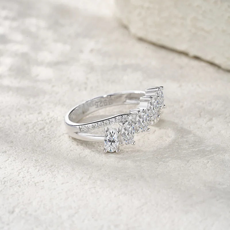 D Color Oval Cut Full Moissanite Ring for Women Half Eternity Ring Lab Diamond Wedding Band 925 Sterling Silver Jewelry