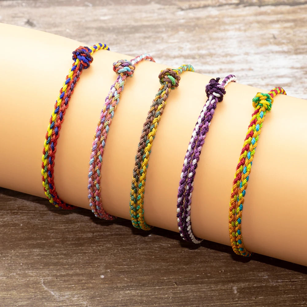 Meetvii New Handmade Gradient Color Lucky Bracelets & Bangles For Women Men Tibetan Buddhist Knots Rope Bracelets Jewelry