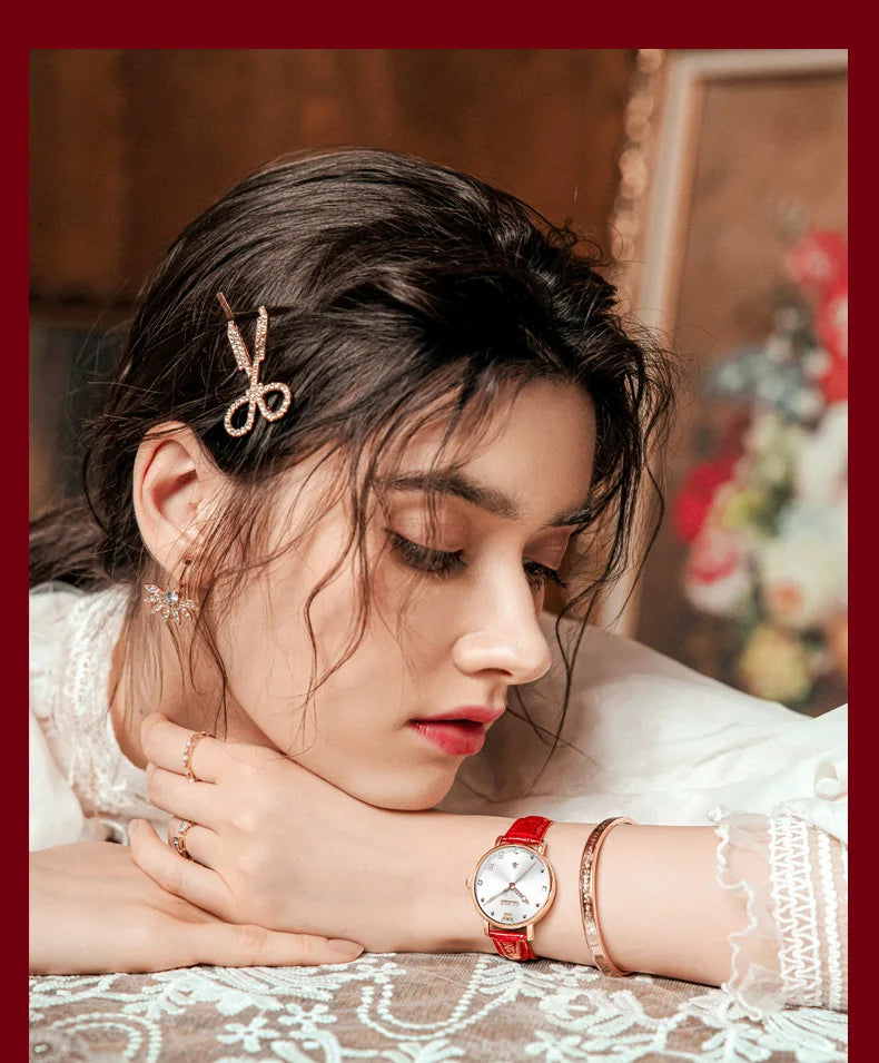 OLEVS 5505 Auto Date Quartz Watch For Women Luxury Elegant Waterproof Wristwatch Original Fashion Leather Woman Dress Watches