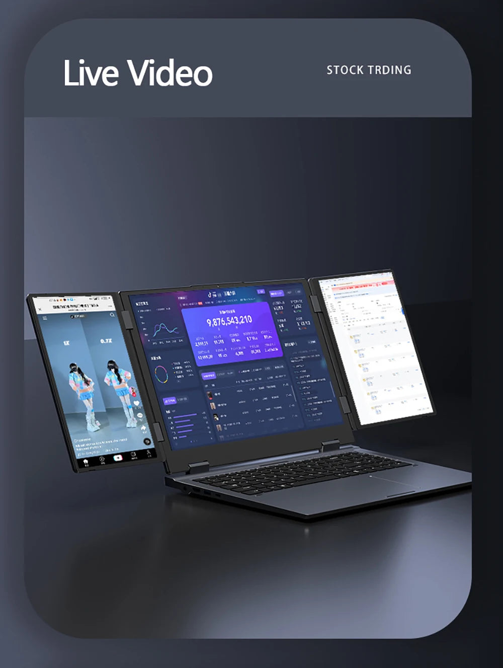 16+10.5+10.5inch Triple Screen Laptop I7-1260P 64GB 4TB DDR4 Win11 Face Recognition Fingerprint Unlock WIFI6 HDMI Computer