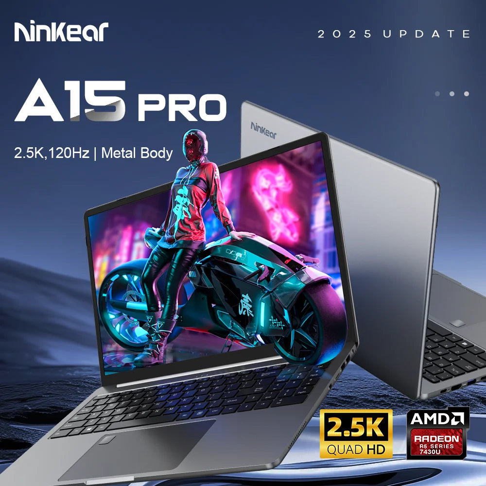 Ninkear A15 Pro Laptop AMD Ryzen 5 7430U 16GB RAM 1TB SSD Fingerprint Unlock 16 inch 120Hz 2560*1600 Screen Notebook Computer
