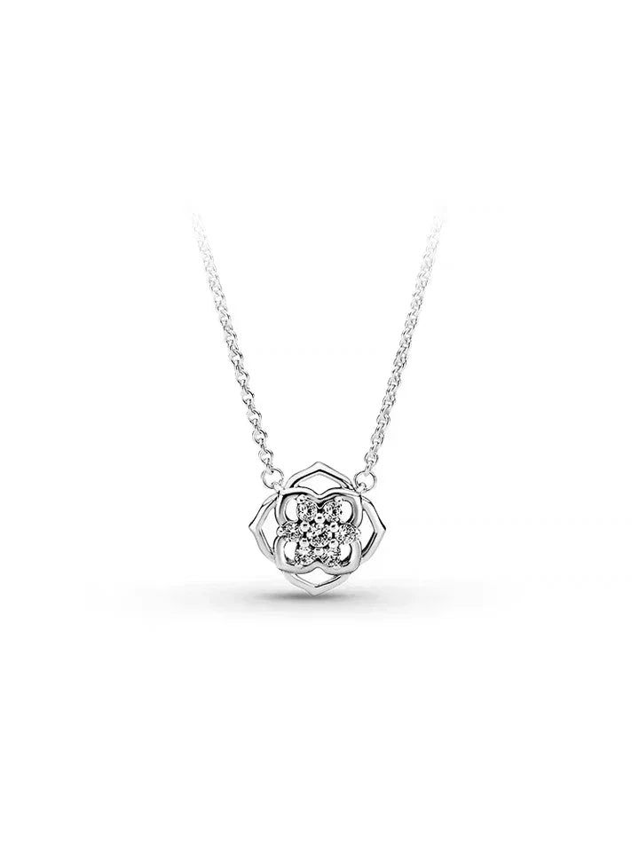 2021 New 100% 925 Sterling Silver pretty Sparkling Double Halo Collier Necklace Heart Family Tree Collier Fit Party Gift