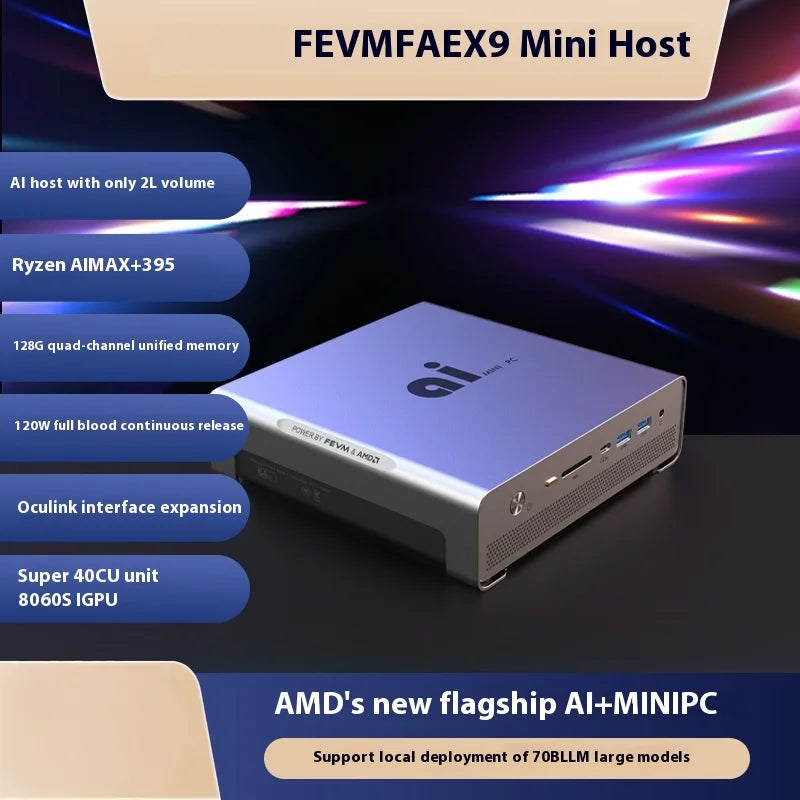 FEVM FA-EX9 AMD Ryzen AI MAX+ 395 Strix Halo 8060S GPU Mini PC LPDDR5X 128GB 8000MHz 70B LLMs Max 120W Power OCulink WiFI7 BT5.3