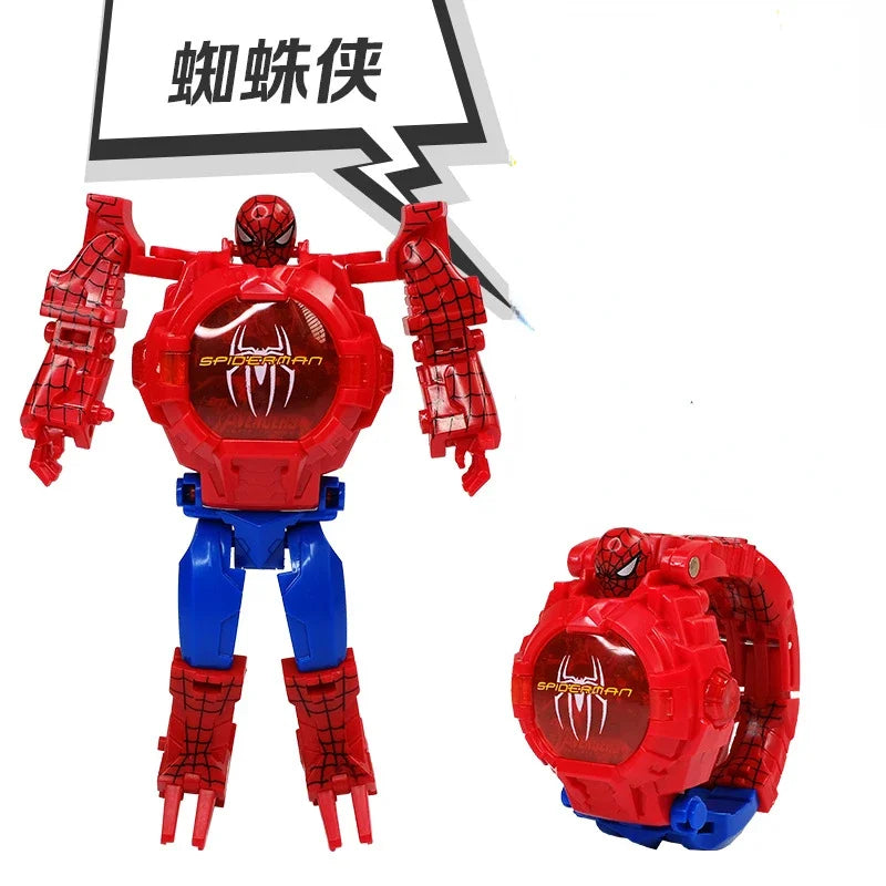 Marvel Iron Man Spiderman Cartoons Children's Watch Deformation Robot 3d LED Luminous Watch Children's Model Toy Watch