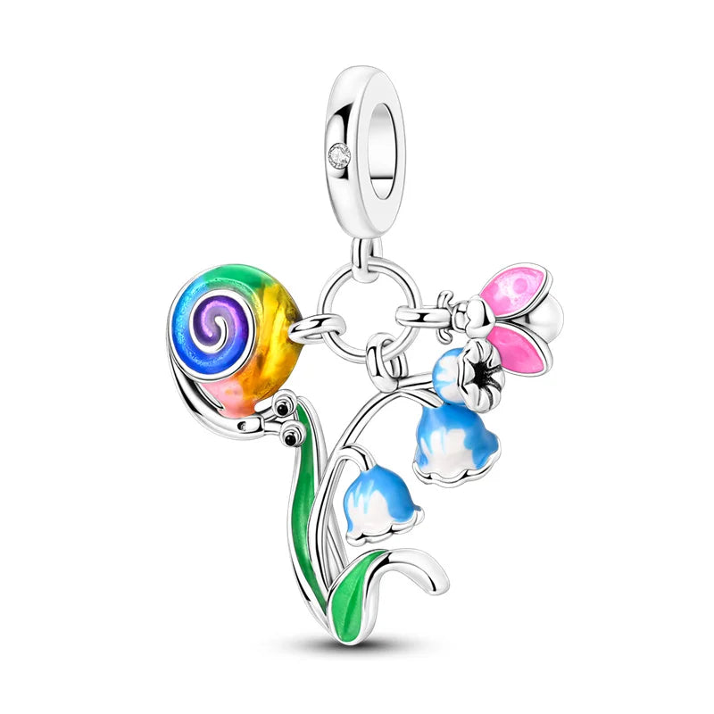 New 925 sterling silver pink green blue flower teapot and teacup bead pendant suitable for original charm bracelet