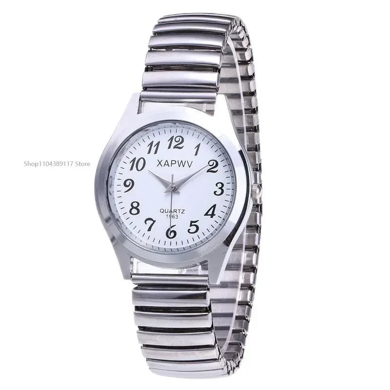 Man Women Couple Wrist Watches Stainless Steel Band Alloy Lovers Business Quartz Movement Wristwatch Elastic Strap Band Watch