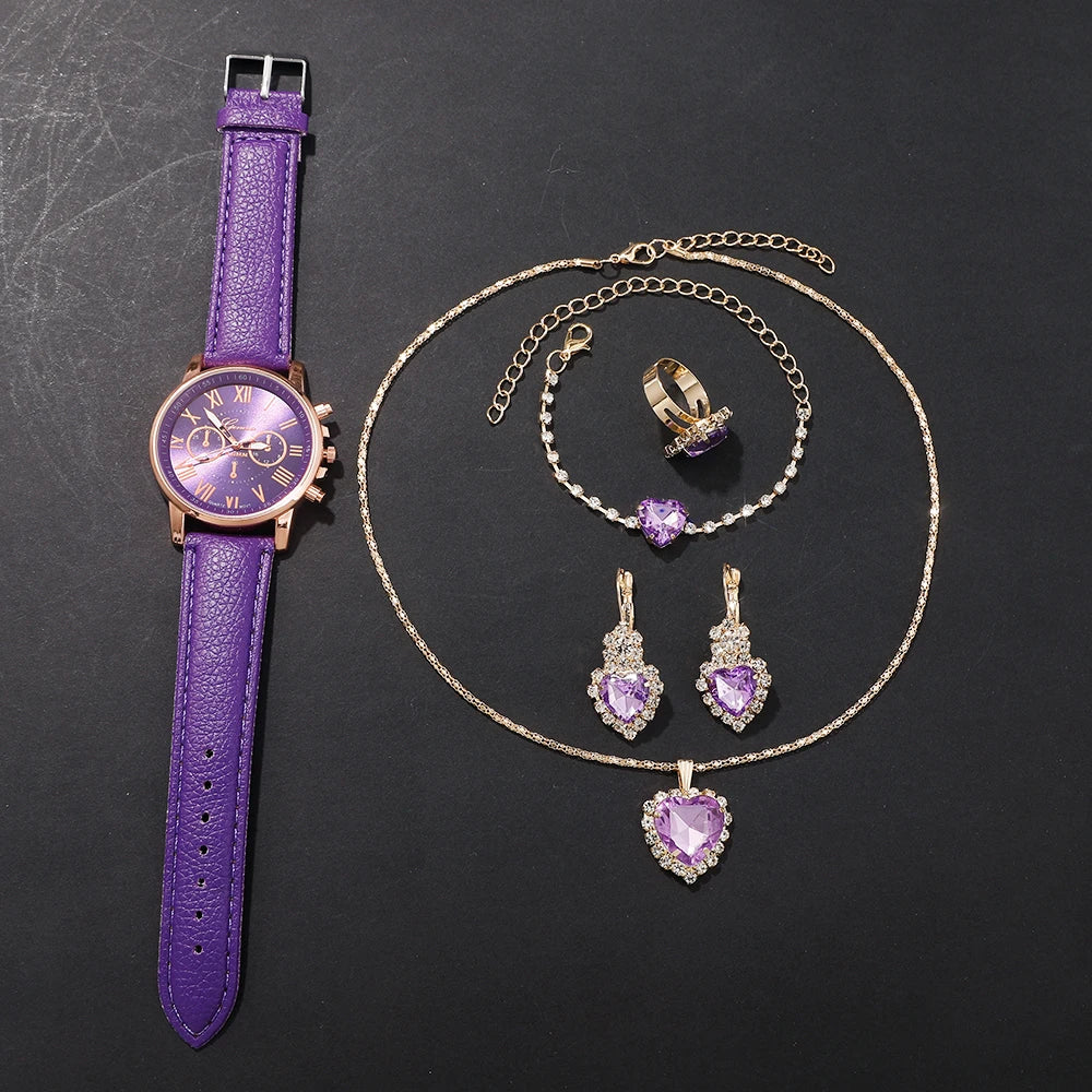 Women's casual quartz watch + bracelet set, suitable for wearing in all places, Ramadan, Valentine's Day, Mother's Day, Birthday
