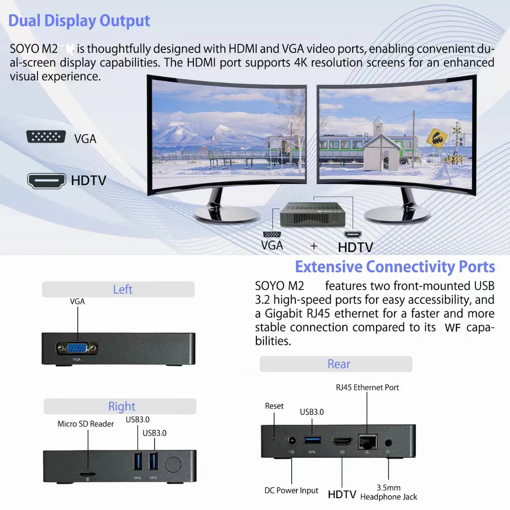 SOYO M2 Mini PC: Powerful 6GB RAM, 64GB EMMC, Intel N4000, Windows 11 - Compact & Ideal for Home, Business & Gaming