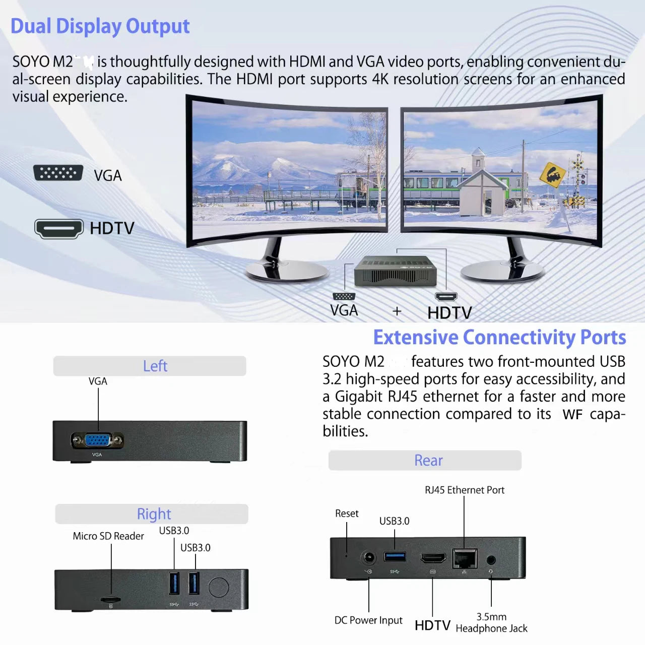 SOYO M2 Mini PC: Powerful 6GB RAM, 64GB EMMC, Intel N4000, Windows 11 - Compact & Ideal for Home, Business & Gaming