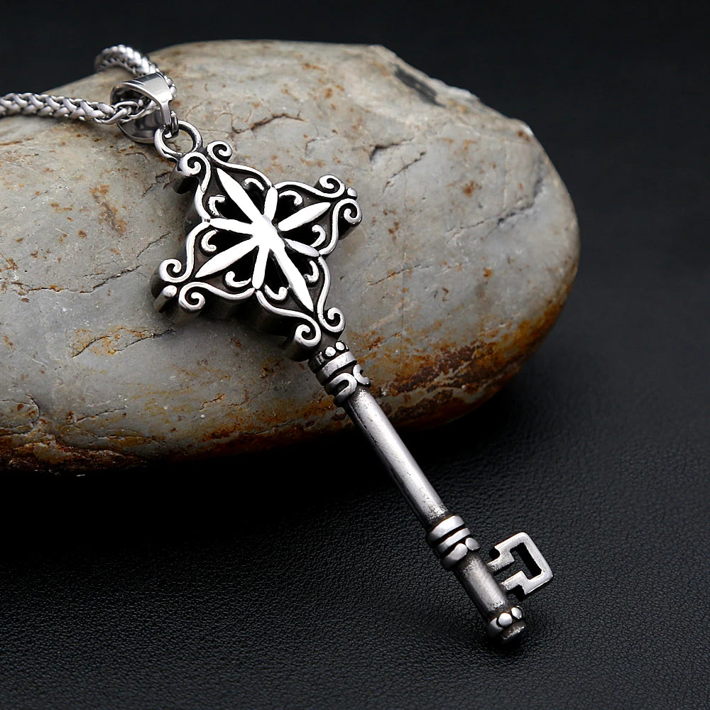 Fashion Punk Goth Key Pendant Stainless Steel Unique Amulet Necklace For Men Large Size Biker Vintage Jewelry Gift Dropshipping