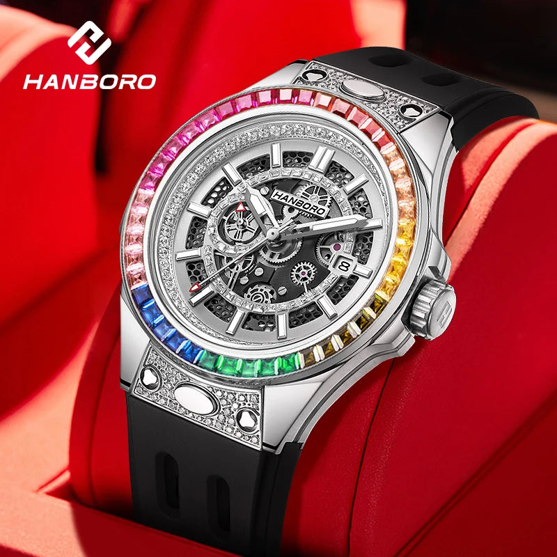 HANBORO super Bang Collection Fashion Light Luxury Quick Release Replaceable Strap Men's Automatic Mechanical Watch
