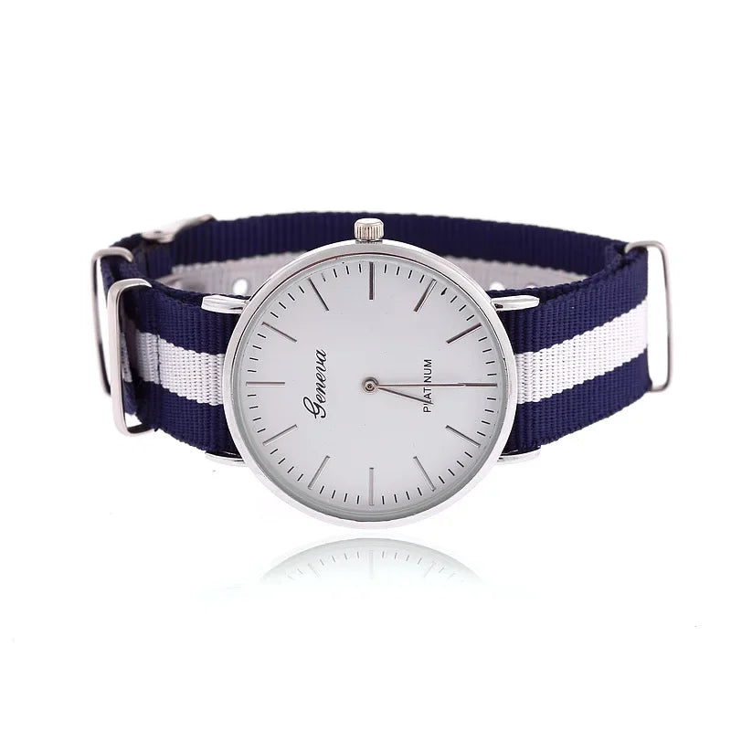 Fashion Women's Watch Top Brand Stripe Nylon Band Analog Quartz Wristwatch for Woman Simple Luxury Ladies Clock Gift Reloj Mujer