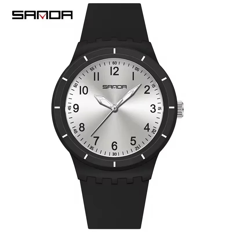 SANDA 9075 Casual Student Quartz Watch Simple Waterproof Silicone Strap Night Light Fashion Girls and Boys Watch Simple Daily